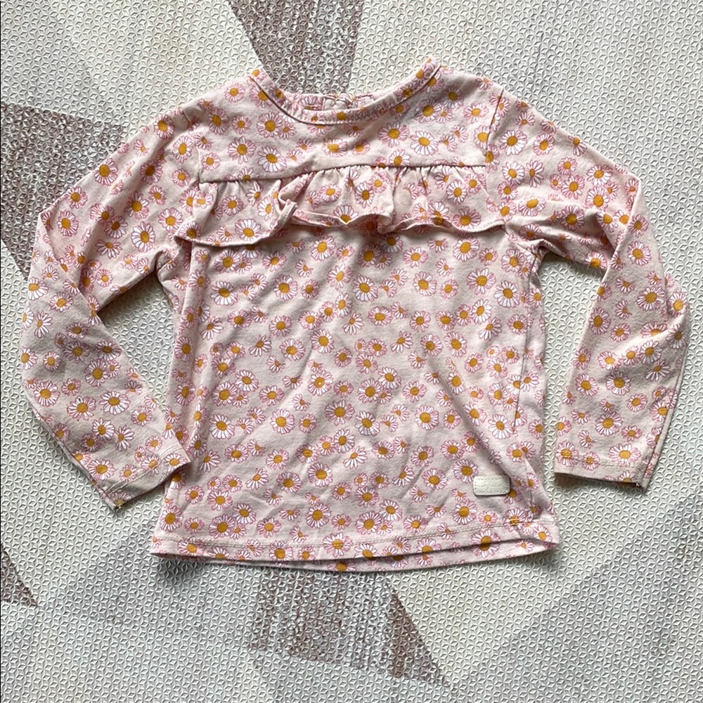 Pink Floral Long Sleeve Tee with Ruffle Detail
